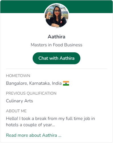 Chat with current CIA master’s in Food Business student Aathira