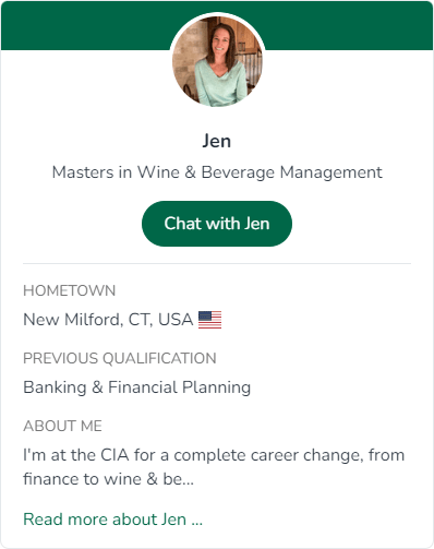 Chat with current CIA master’s in Wine and Beverage Management student Jen